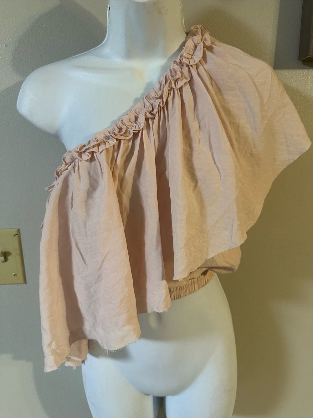 vestique One-Shoulder Ruffle Crop Top in Light Blush